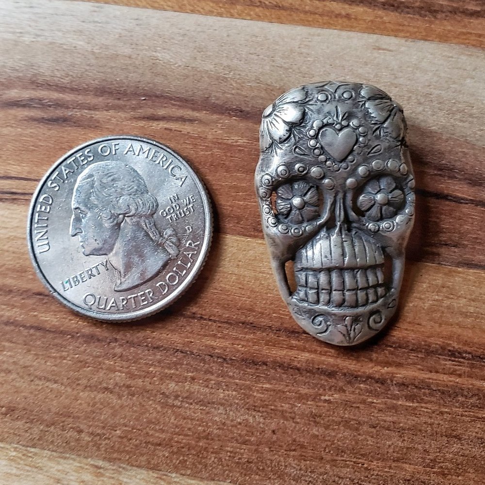 Handmade Shibuichi Sugar Skull Pendant (Silver & Copper Blend)